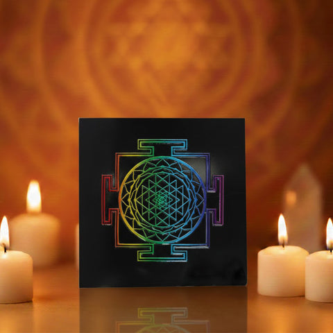 Shree Yantra engraved black obsidian plate for prosperity and protection. India’s Largest Puja Accessories Brand- www.satvikstore.in