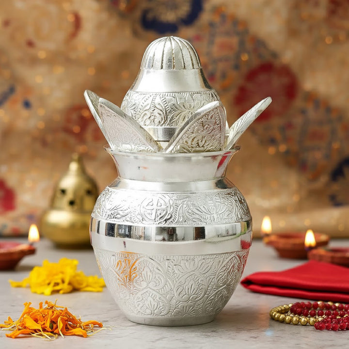 Silver Plated Pooja Kalash for Hindu Religious Ceremonies and Home Worship India’s Largest Puja Accessories Brand- www.satvikstore.in