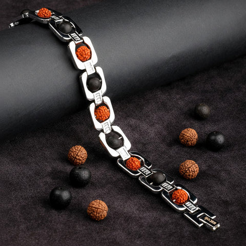 Silver Plated Rudraksha and Karungali Bracelet Unisex Spiritual Jewelry for Positive Energy and Protection India’s Largest Puja Accessories Brand- www.satvikstore.in