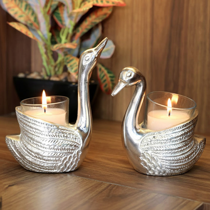 Silver Plated Swan Candle Holder Decorative Idol for Home Decor and Spiritual Ambiance India’s Largest Puja Accessories Brand- www.satvikstore.in