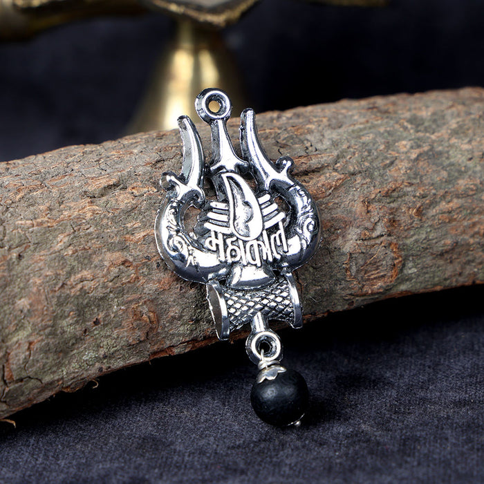 Silver Plated Trishul Pendant with Mahakal Engraving and Karungali Bead for Spiritual Protection and Positive Energy. India’s Largest Pooja Accessories Brand – www.satvikstore.in
