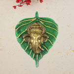 1 Pc Lord Ganesh Face on Leaf Patta Wall Hanging - Blue