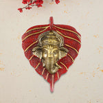 1 Pc Lord Ganesh Face on Leaf Patta Wall Hanging Green