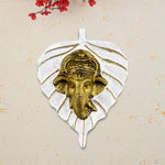 1 Pc Lord Ganesh Face on Leaf Patta Wall Hanging Yellow