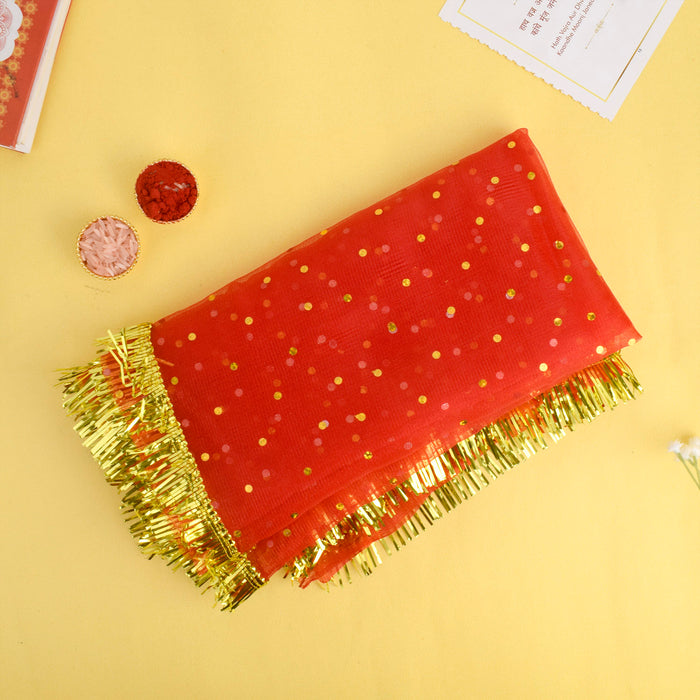 Traditional 42x16 inch Mata Chunni with small dotted pattern for Mata idol decoration and pooja rituals – India’s Largest Pooja Accessories Brand – www.Satvikstore.in