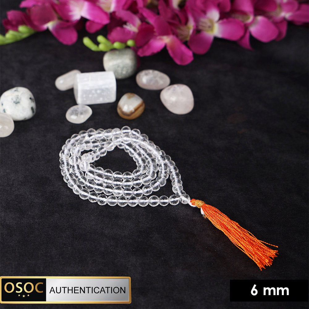 6mm Sphatik Diamond Cut Clear Quartz 108 Beads Jaap Mala for Meditation and Healing. India’s Largest Pooja Accessories Brand – www.satvikstore.in