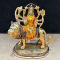 4.1 Inch Stunning Sherawali Mata Idol in brass, finely detailed with lion mount and divine posture, symbolizing strength and protection – perfect for Navratri worship and home. No.1 Brass Idol Store www.satvikstore.in 