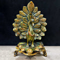 14 Inch Stylish Brass Peacock Panch Diya featuring an elegant peacock design with five diya holders, beautifully crafted for traditional rituals, home décor, and festive celebrations. India’s Largest Pooja Accessories Brand – www.satvikstore.in