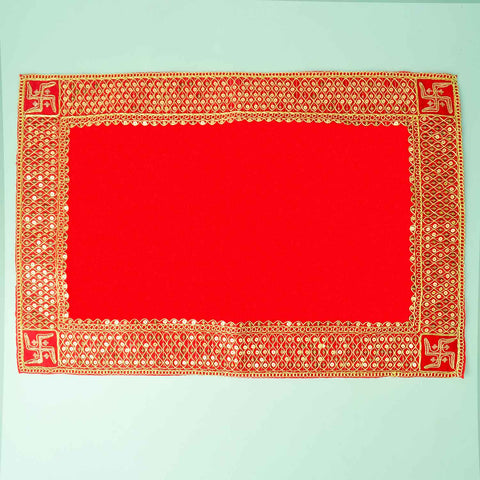 Swastik Design Velvet Aasan 16x24 Inch Pack of 4 with Golden Lace Border. India’s Largest Pooja Accessories Brand - www.satvikstore.in