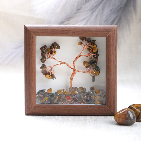 Tiger Eye Tree with Frame Decorative Spiritual Piece