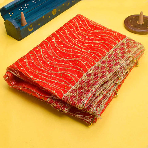 Authentic 84x42 inch Traditional Red Mata Chunri with vibrant fabric and detailed design for Mata idol decoration – India’s Largest Pooja Accessories Brand – www.Satvikstore.in