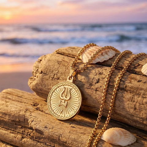 Trishul gold plated pendant with premium IGP coating featuring sacred Trishul symbol – spiritual pendant for daily wear and devotion. India’s Largest Pooja Accessories Brand - www.satvikstore.in