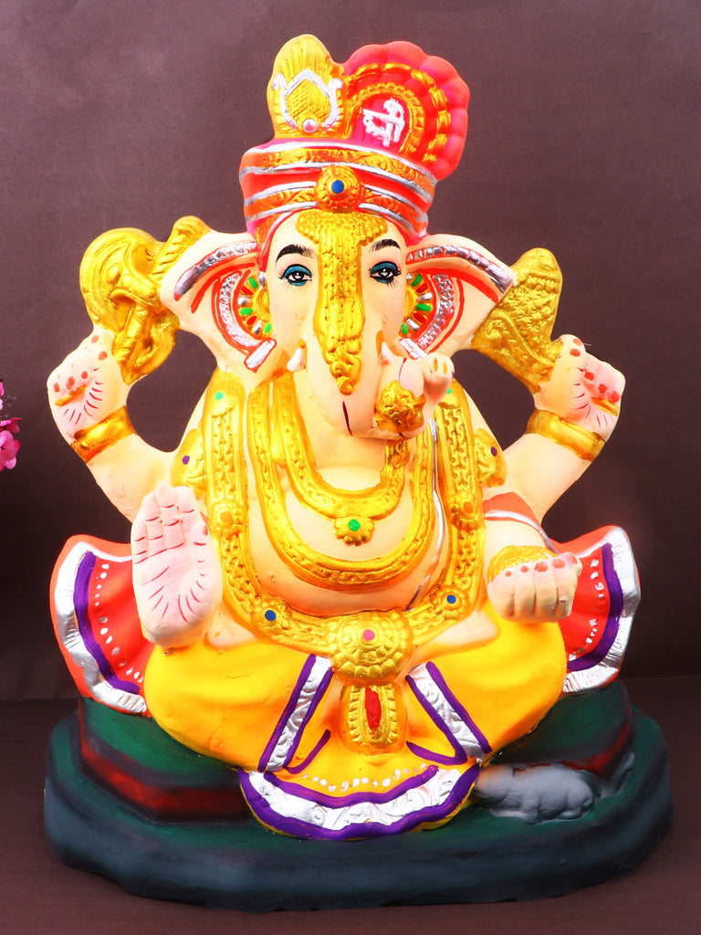 Graceful 13.4-inch Umaputra eco-friendly Ganpati idol made from natural shadu mati, showcasing serene expressions and traditional attire ideal for Ganesh Utsav 2025. India’s Largest Pooja Accessories Brand – www.satvikstore.in