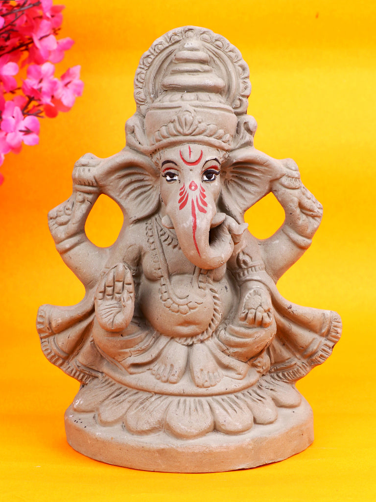 6.2-inch Vighanaraj Eco-Friendly Ganesha Idol made from Shadu Mati, perfect for sustainable Ganesh Chaturthi celebrations. India’s Largest Pooja Accessories Brand – www.satvikstore.in