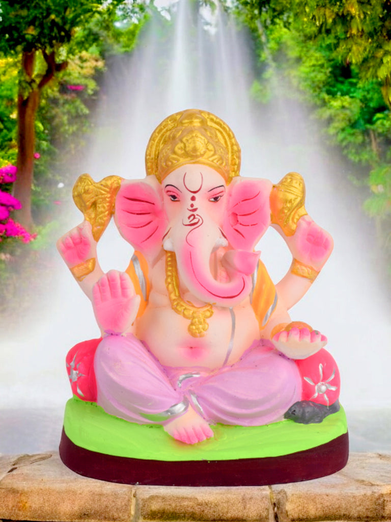 6.7 Inch Vighnaharta eco-friendly Ganesha idol made from shadu mati, ideal for Ganesh Chaturthi celebration and home worship. India’s Largest Pooja Accessories Brand – www.satvikstore.in