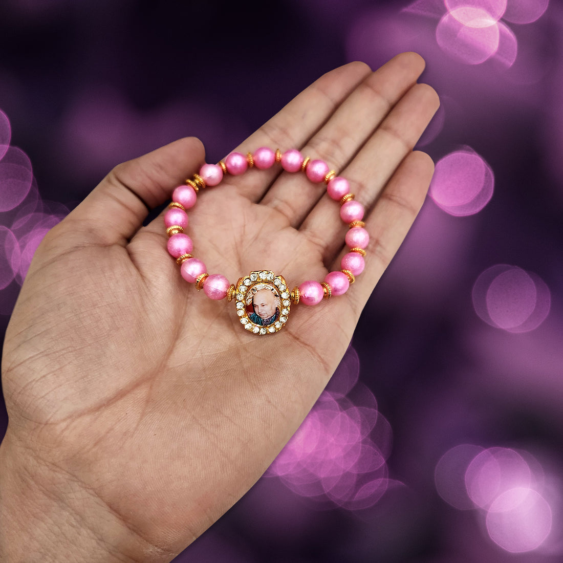 Pink Beaded Guru Ji Maharaj Handmade Bracelets for Men and Women