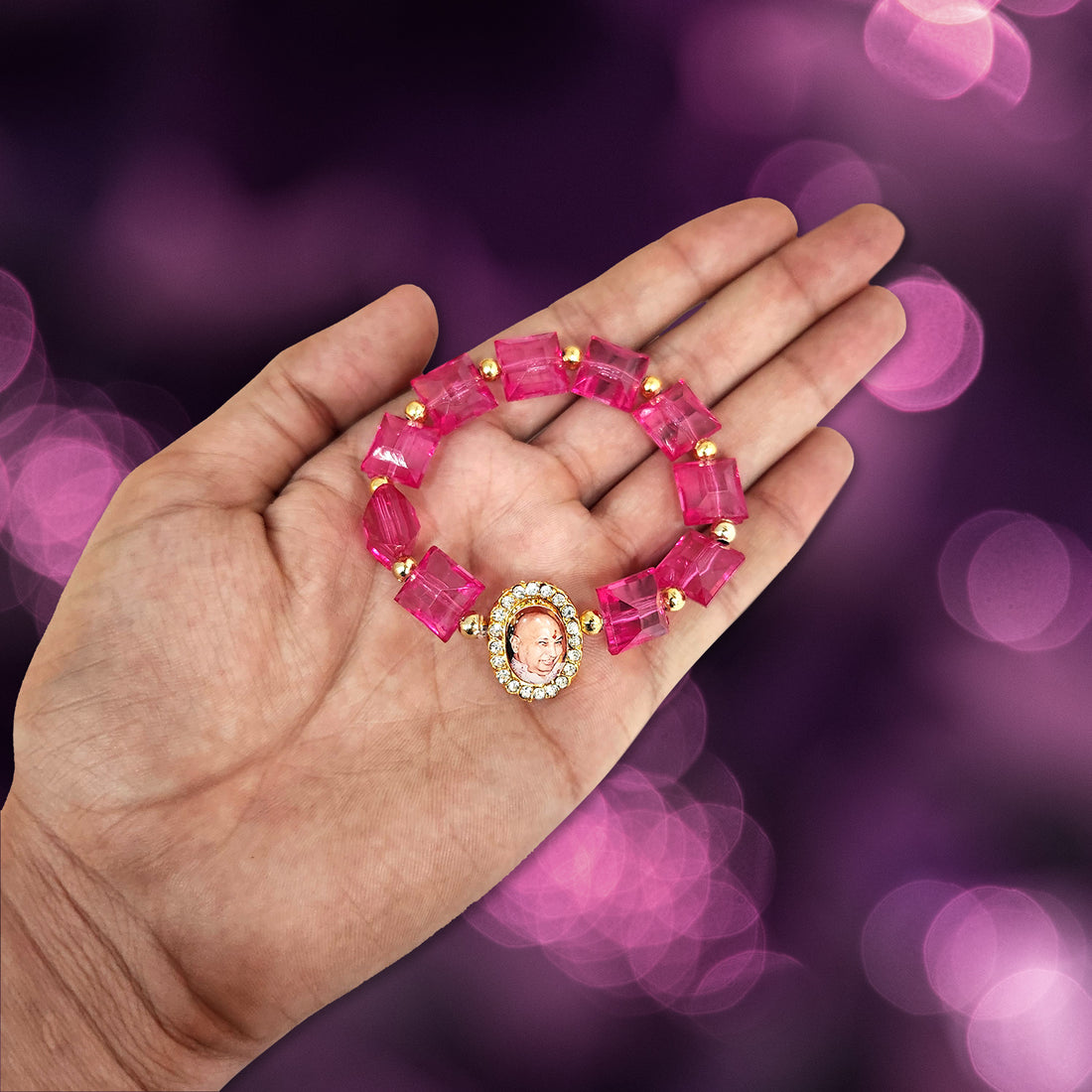 Pink Beaded Guru Ji Maharaj Handmade Bracelets for Men and Women