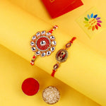Handcrafted Kundan Rakhi Set of 2 with elegant traditional craftsmanship. satvikstore.in