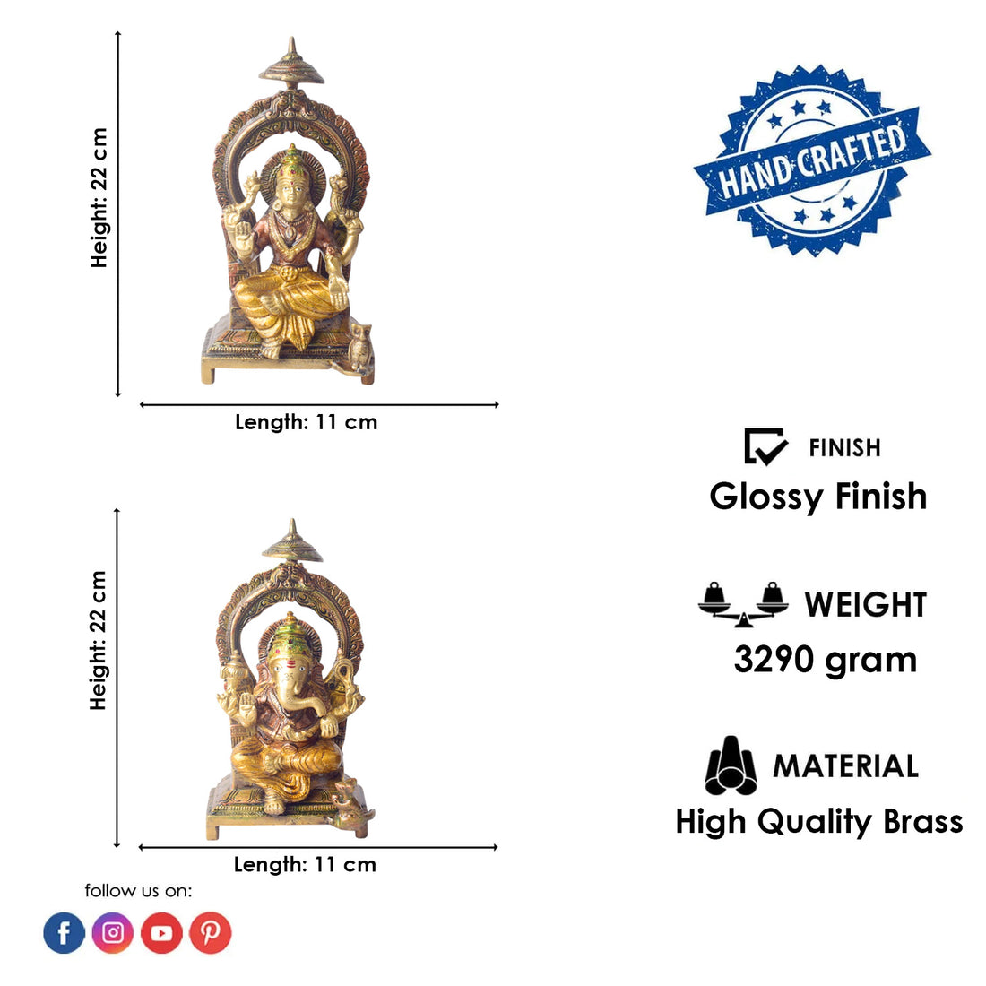8.7 Inch Timeless Brass Lakshmi Ganesha Idol