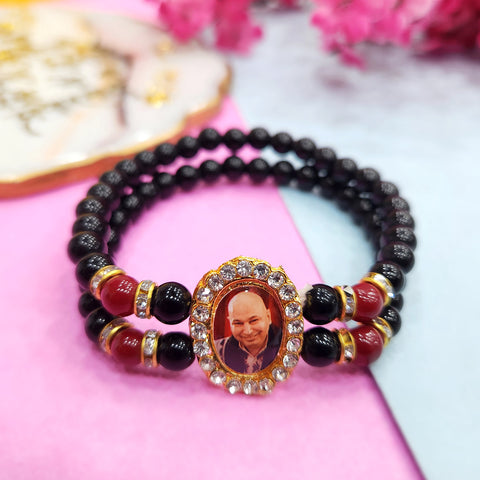 Black Round Pearl Bracelet with Jai Guruji Swaroop