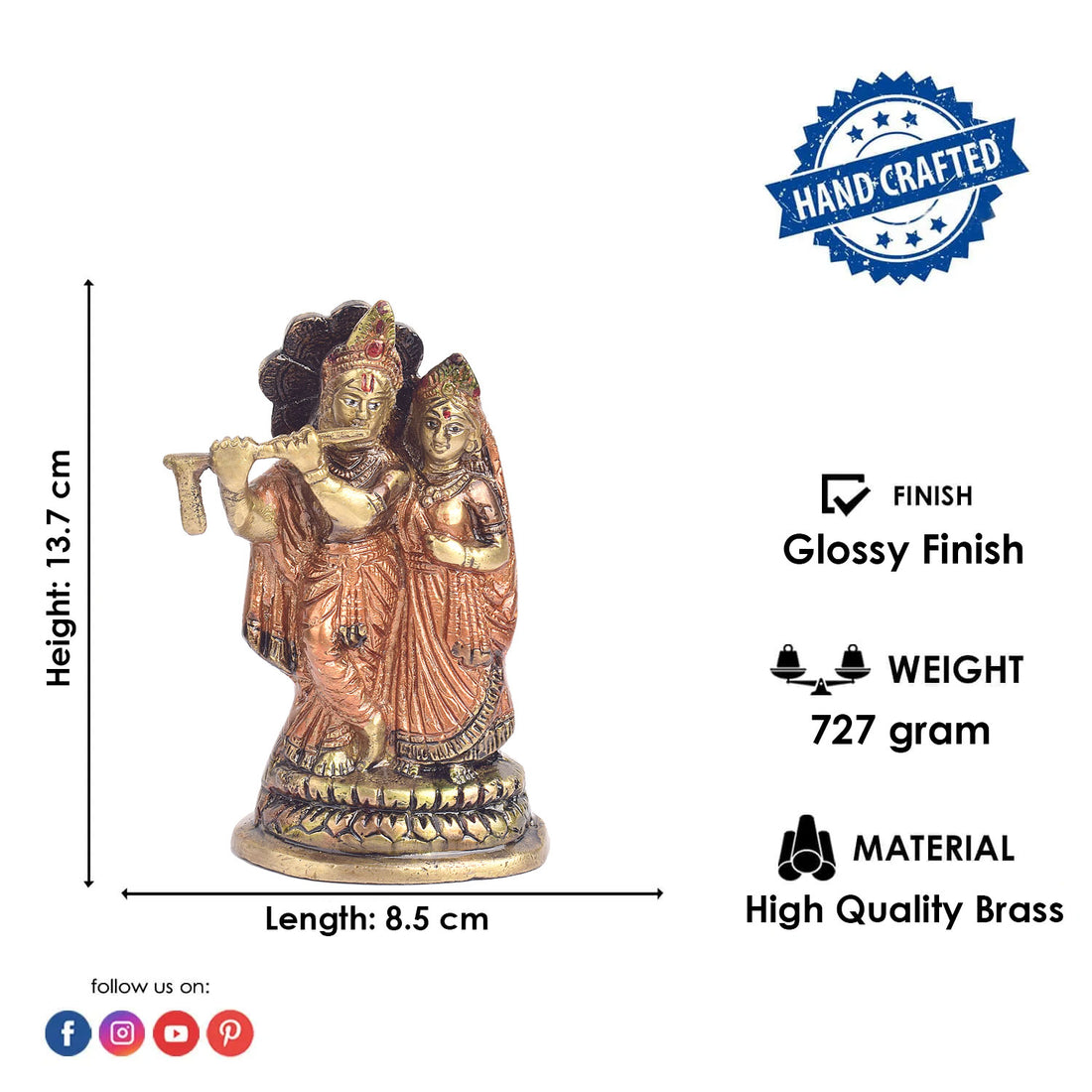 5.4 Inch Radha Krishna Pair Idol for Home Temple Decor