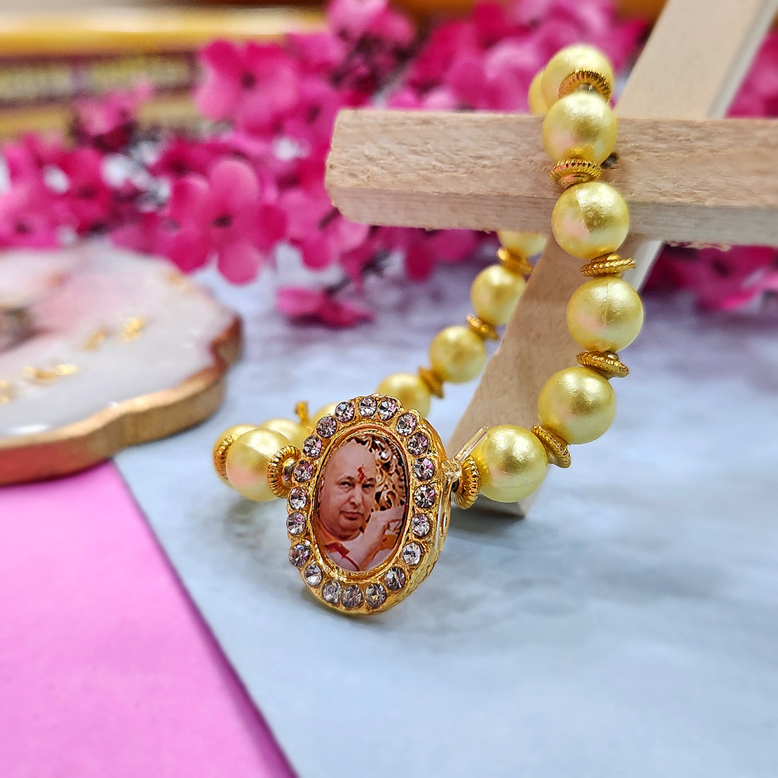 Yellow Beaded Guru Ji Maharaj Handmade Bracelets for Men and Women