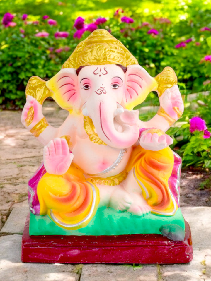 6.7 Inch eco-friendly Ganesha idol made from natural shadu mati, perfect for Ganesh Chaturthi puja and visarjan. India’s Largest Pooja Accessories Brand – www.satvikstore.in