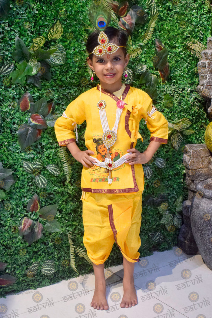 Krishna costume for kids with simple cotton yellow kurti and yellow dhoti – India’s Largest Pooja Accessories Brand satvikstore.in