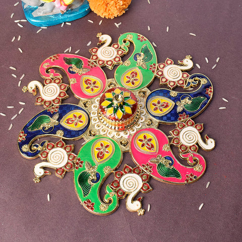 Beautiful kumkum holder featuring an artistic Rangoli design, ideal for traditional rituals and festive decor. India’s Largest Pooja Accessories Brand – www.satvikstore.in