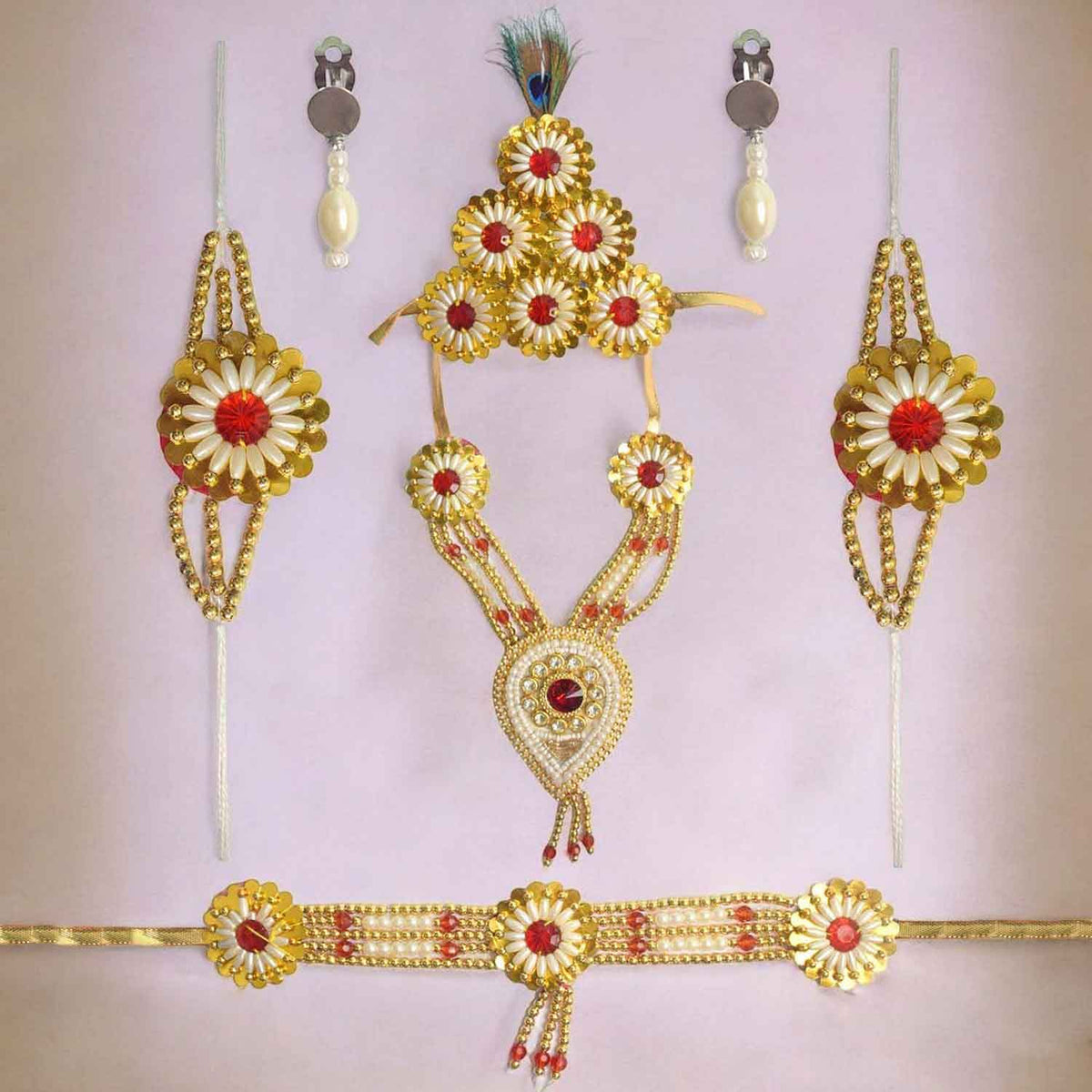 Buy Online | Krishna Shringhar Set – Red Beads & Gemstone Work ...