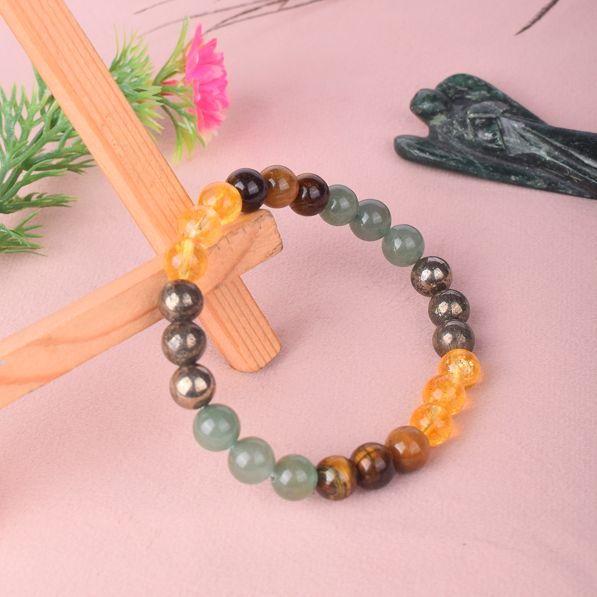 Money Magnet Bracelet with Pyrite, Tiger Eye, Citrine, and Green Aventurine for Wealth and Success