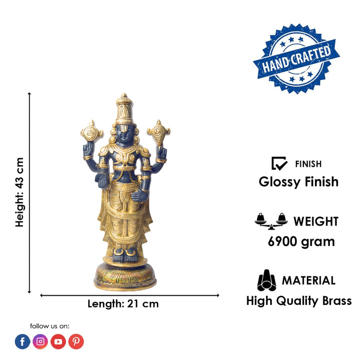 Large Brass Idol of 17 Inch Tirupati Balaji Brass Idol or Wall Hanging. Embrace the divine power and energy of Kali Mata with this intricately handcrafted 6-inch Brass Kali Mata Idol. Known as the goddess of destruction, transformation, and liberation, Kali Mata represents the removal of negativity and the triumph of good over evil. on www.satvikstore.in