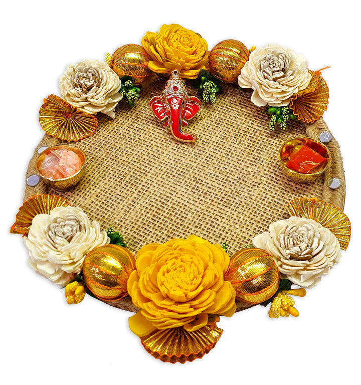 Floral Jute Designer Thali for Puja Puja Store Online Pooja Items Online Puja Samagri Pooja Store near me www.satvikstore.in