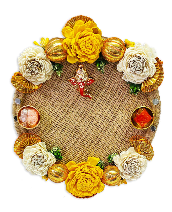 Floral Jute Designer Thali for Puja Puja Store Online Pooja Items Online Puja Samagri Pooja Store near me www.satvikstore.in