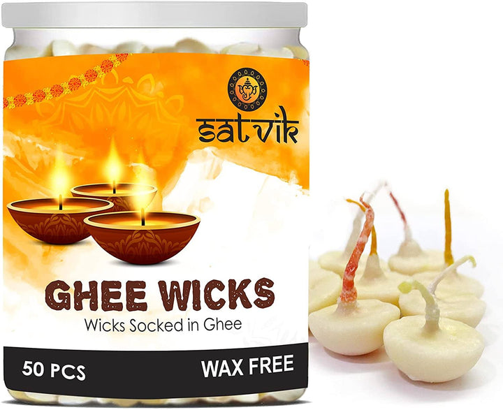 50 Pc Pure Ghee Wicks (Wax Free) Puja Store Online Pooja Items Online Puja Samagri Pooja Store near me www.satvikstore.in