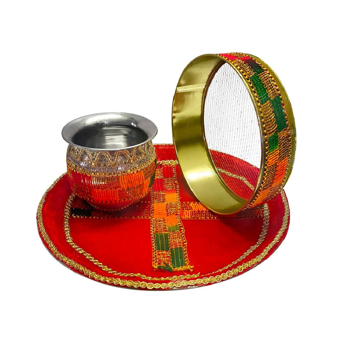 Karwachauth Thali Set with Calender (4 Pc) Puja Store Online Pooja Items Online Puja Samagri Pooja Store near me www.satvikstore.in