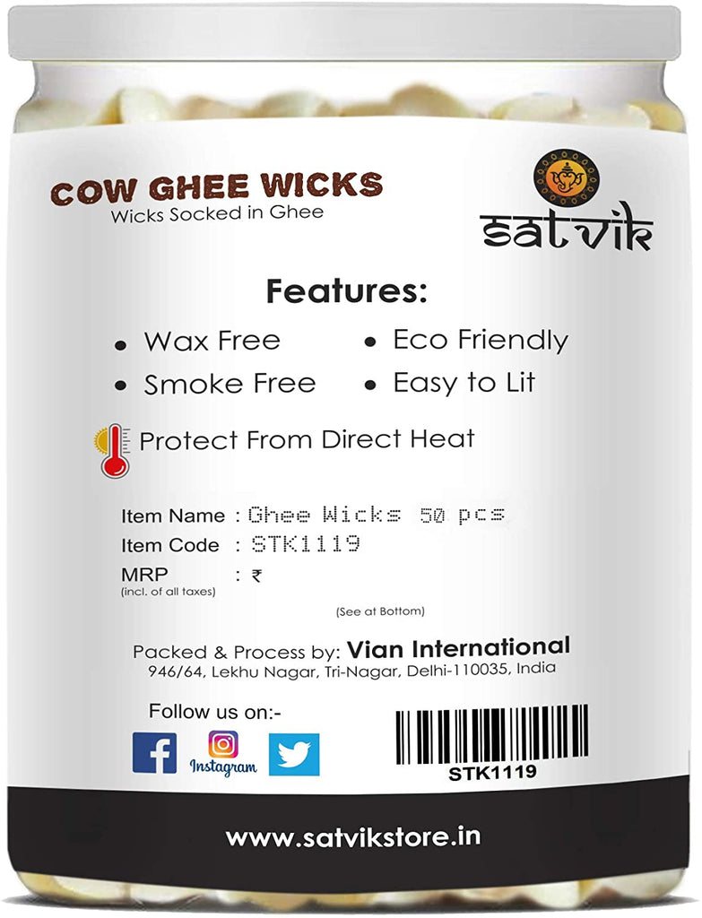 50 Pc Pure Cow Ghee Wicks (Wax Free) Puja Store Online Pooja Items Online Puja Samagri Pooja Store near me www.satvikstore.in