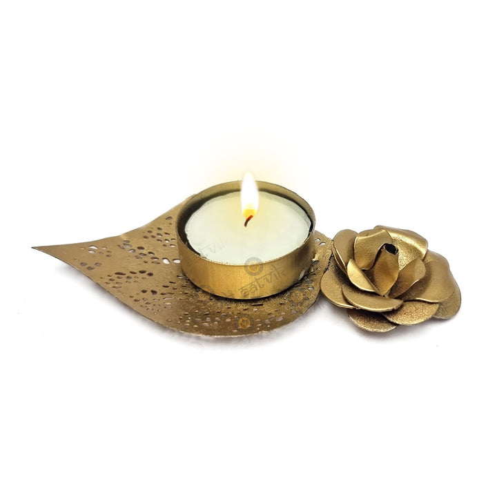 Decorative Rose Leaf Metal Tea Light Holder Puja Store Online Pooja Items Online Puja Samagri Pooja Store near me www.satvikstore.in