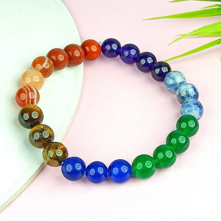 Rainbow Gemstone Chakra Bracelet Natural Crystals Beaded Bracelet  Positive Energy Balancing  Harmony Yoga  BrahmatellsStore