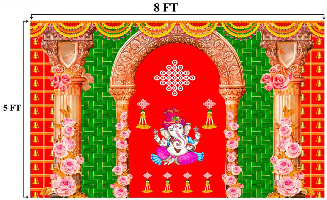 Backdrop Cloth Print Ganesh on Banana Leaf Design