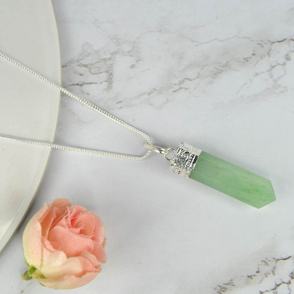 Green Aventurine Crystal Pencil Pendant for Reiki