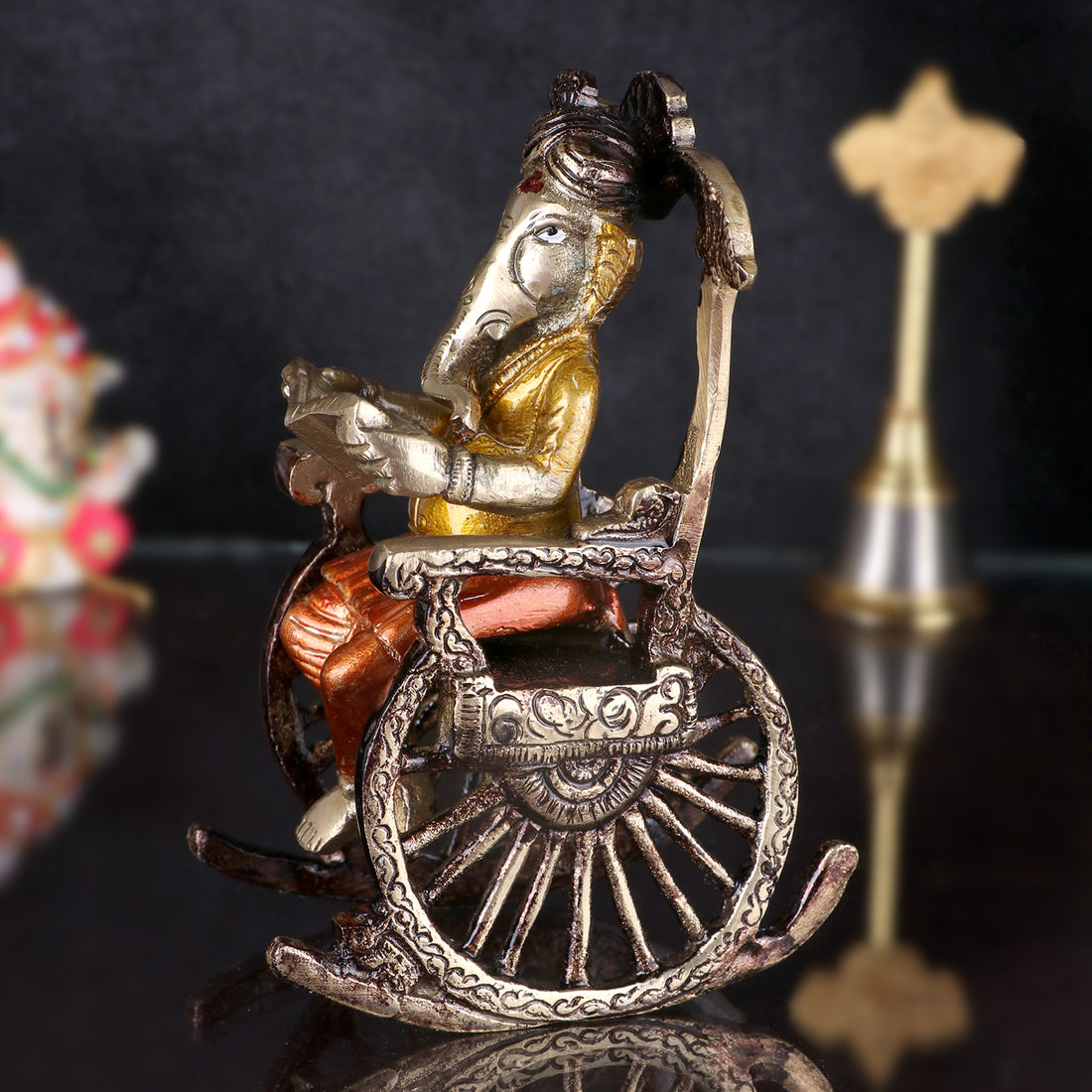 4.5 Inch Pure Brass Reading Book Ganesha Statue
