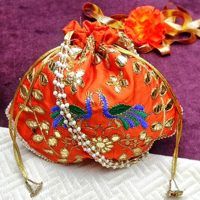 Ethnic Peacock Design Zari Work Women's Potli