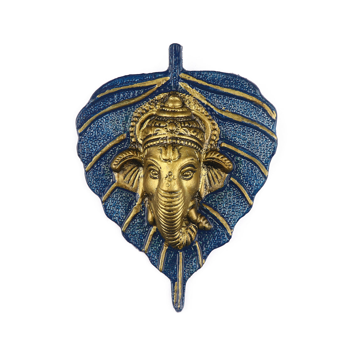 1 Pc Lord Ganesh Face on Leaf Patta Wall Hanging - Blue