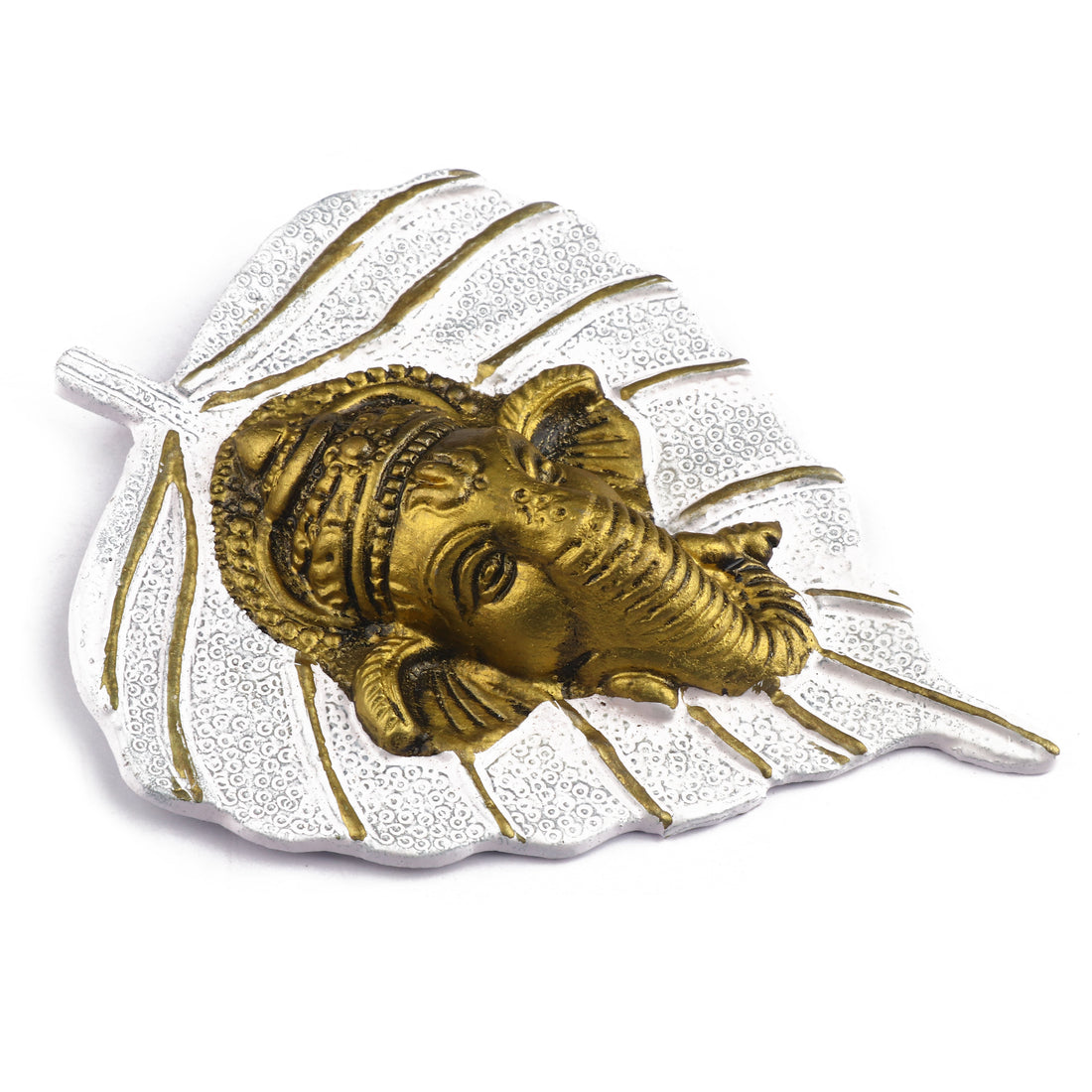1 Pc Lord Ganesh Face on Leaf Patta Wall Hanging White