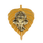 1 Pc Lord Ganesh Face on Leaf Patta Wall Hanging Yellow