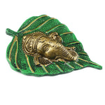 1 Pc Lord Ganesh Face on Leaf Patta Wall Hanging Yellow
