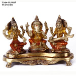 4.7 Inch Brass Lakshmi Ganesh With Saraswati Idol