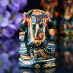 Natural Hand Printed Green Jade Stone Margaj Ganesh Statue