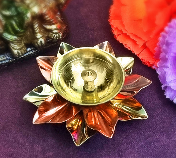 Alluring Brass Copper Lotus Kamal Diya (Large)
